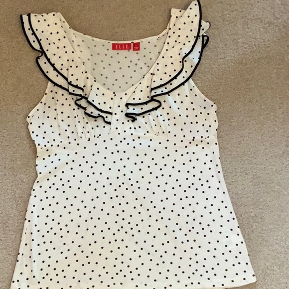 Elle summer polka dot top Ruffle neck Sleeveless Size L - Picture 1 of 4